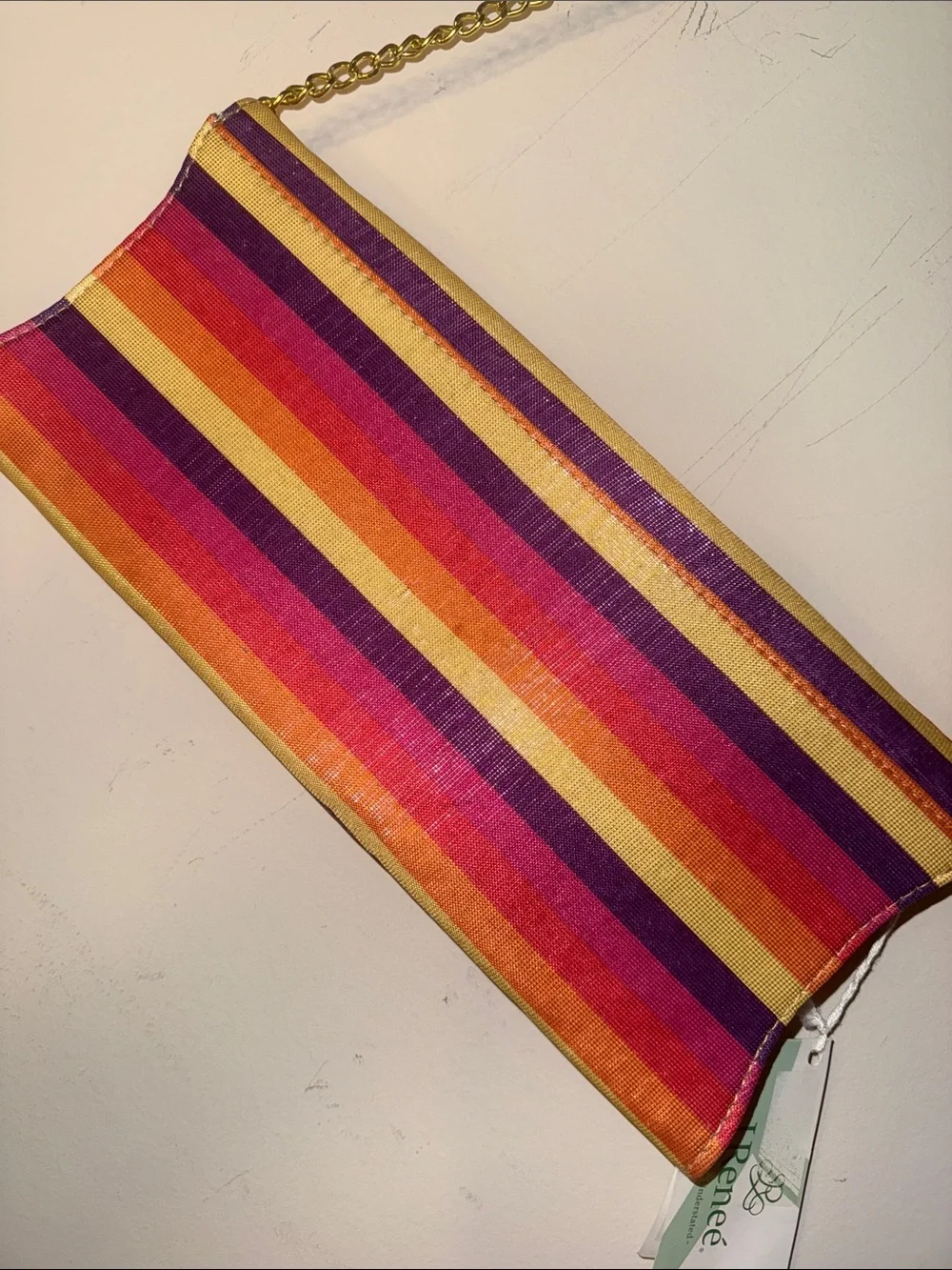 Striped Pink & Orange Chain-Handle Shoulder Clutch